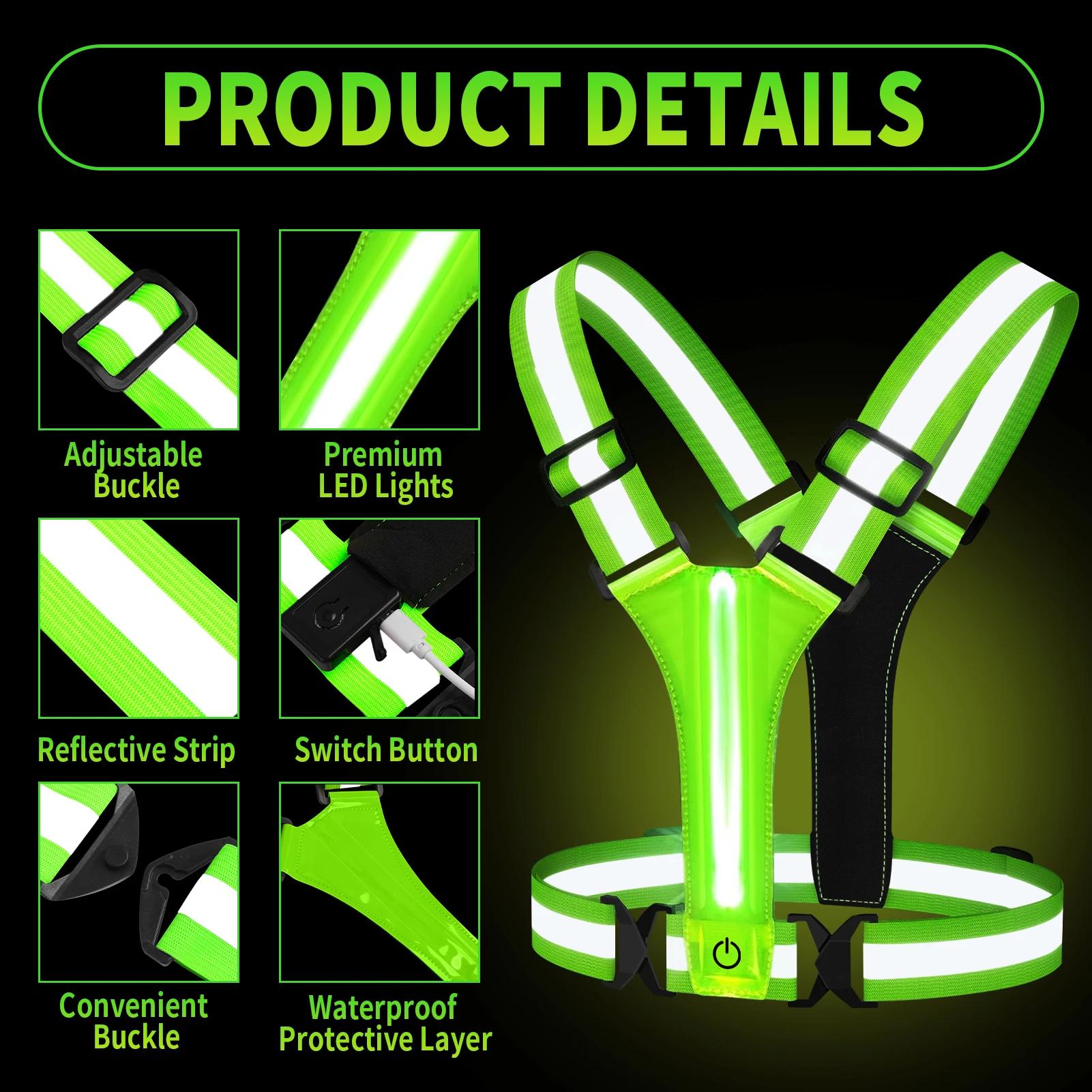 Gilet réfléchissant LED, équipement de course, gilet lumineux LED Rechargeable par USB, feux de cour