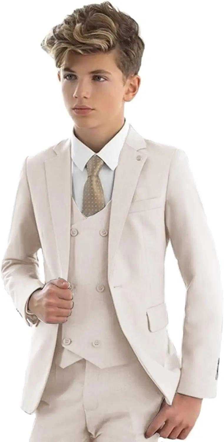 Costume pour garçons, smoking de mariage formel, Blazer à revers, pantalon, gilet, coupe cintrée, en
