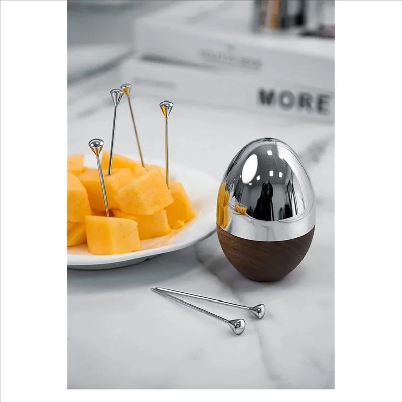 Porte-cure-dents décoratif en acier inoxydable B23B, modèle de luxe avec Base en noyer pour décorati