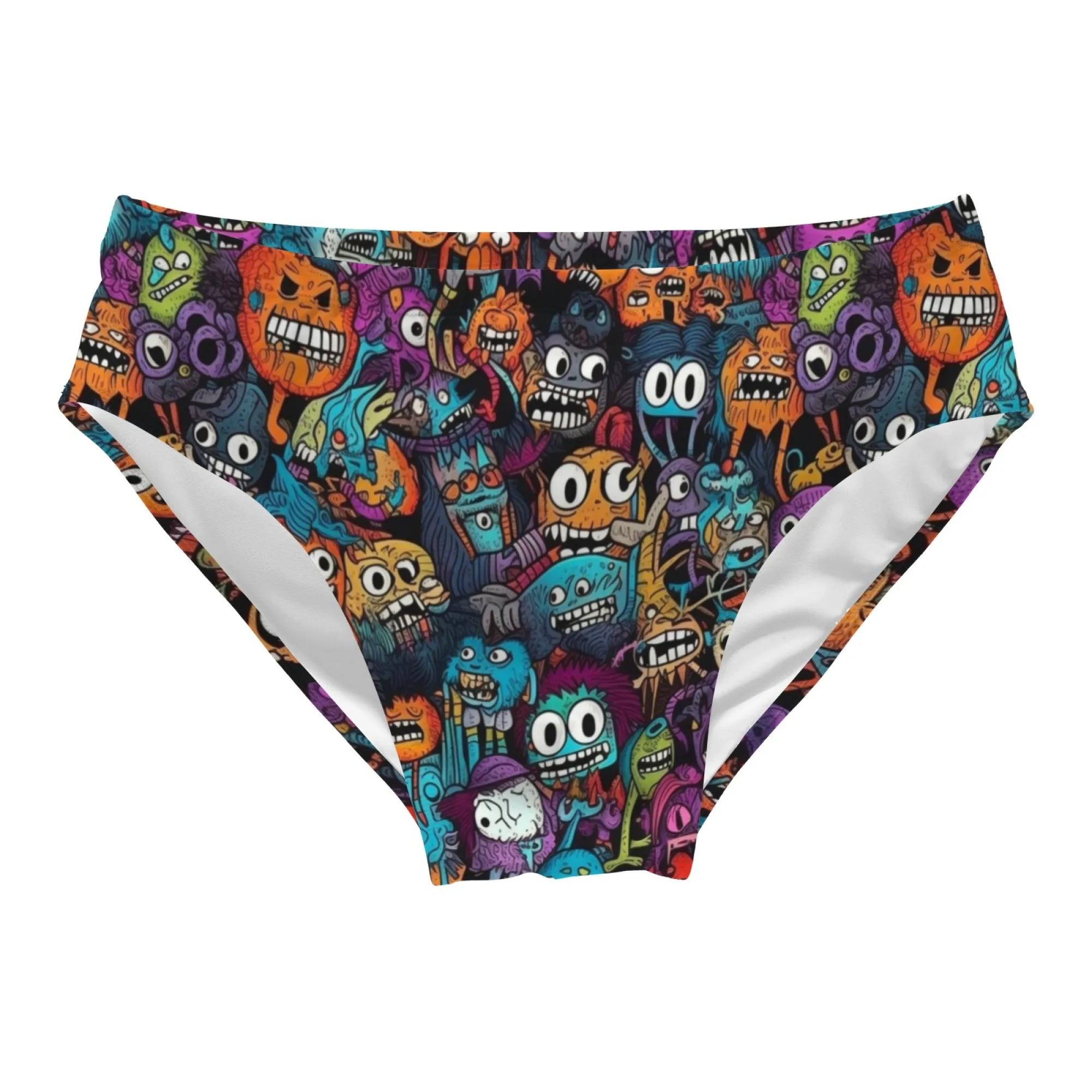 Happy Monster Graffiti Maillot de bain sexy pour hommes, slip de bain extensible et confortable, sho