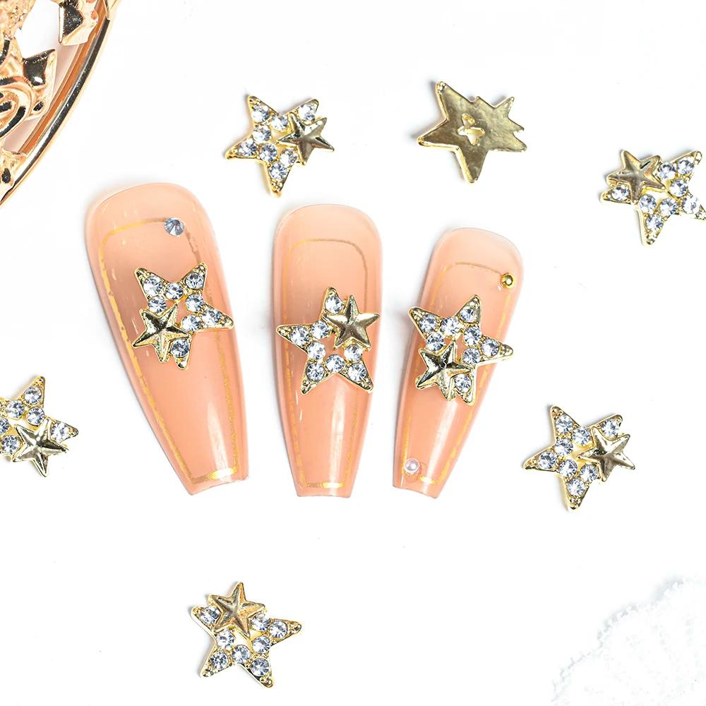 10 pièces 3D argent pentagramme étoile Nail Art alliage strass luxe métal étoile breloques ongles bi