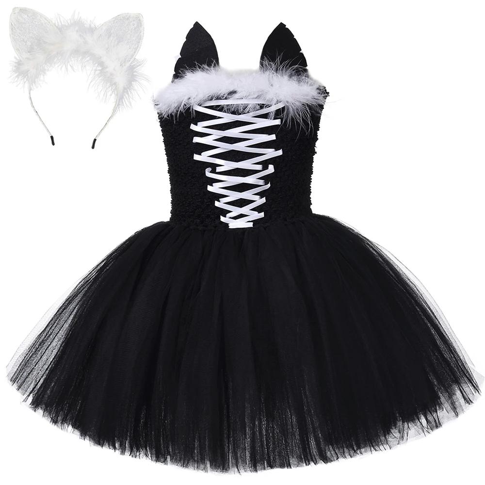 Robe tutu chat noir pour filles, costumes de carnaval et d'Halloween pour enfants, déguisement anima