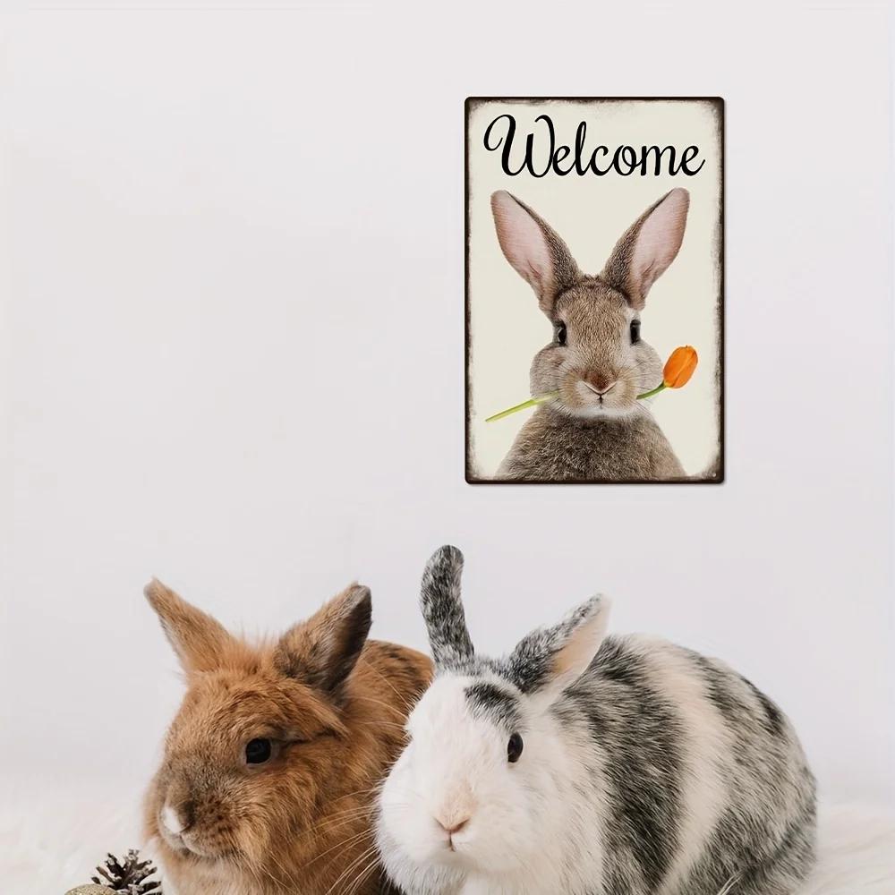Putuo Decor-Panneau de bienvenue en métal, décor d'art mural lapin vintage, maison, jardin, ferme, 7