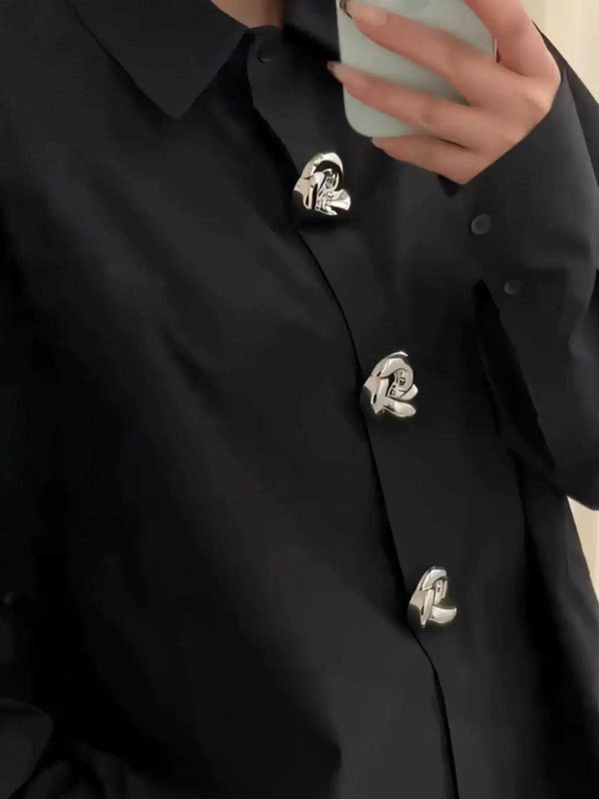 Nouvelle marque de luxe Design vêtements blanc noir surdimensionné boutons chemisiers et chemises en