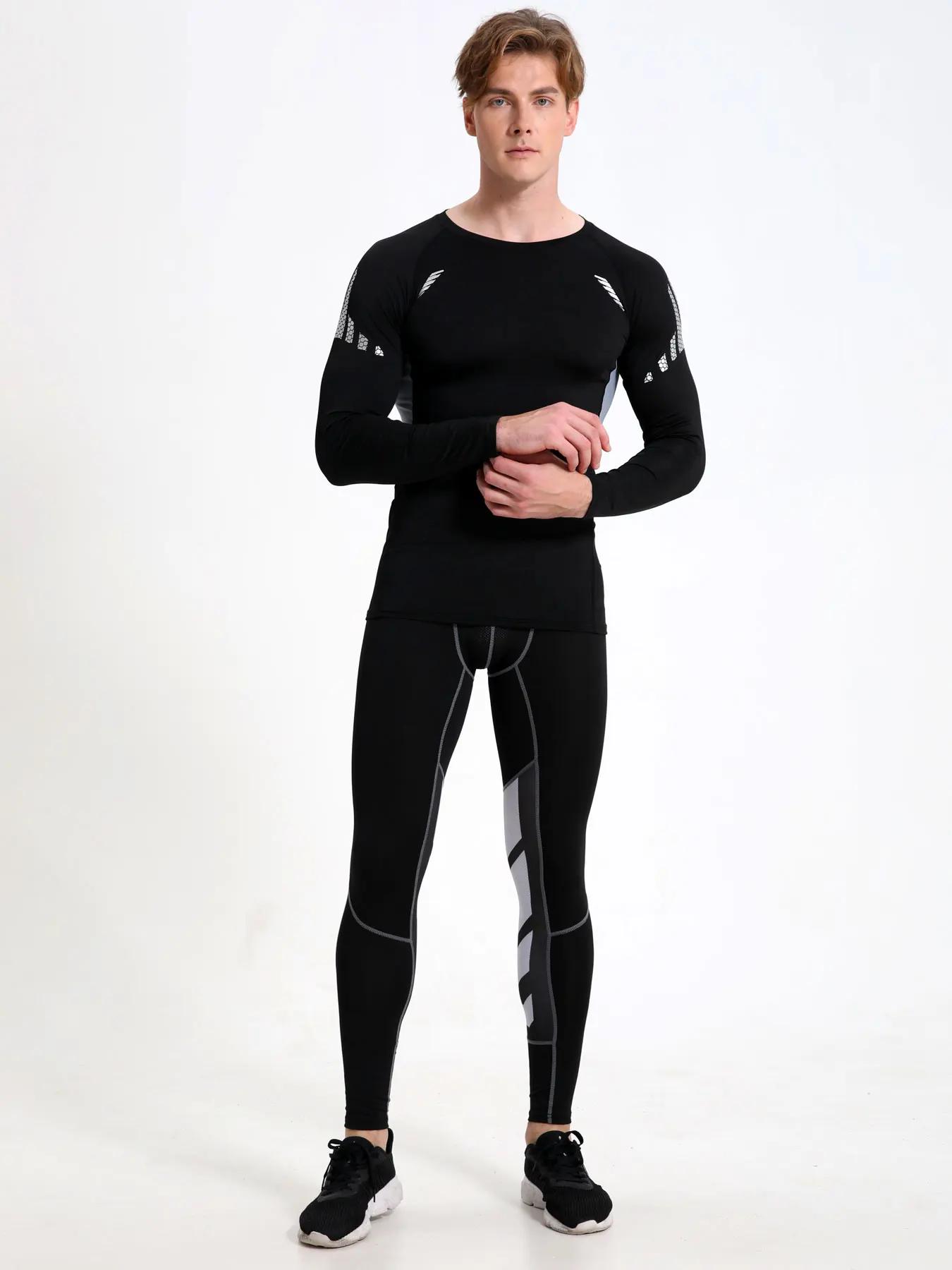 Chemises de Compression solides pour hommes, manches longues, athlétique, évacuant l'humidité, couch