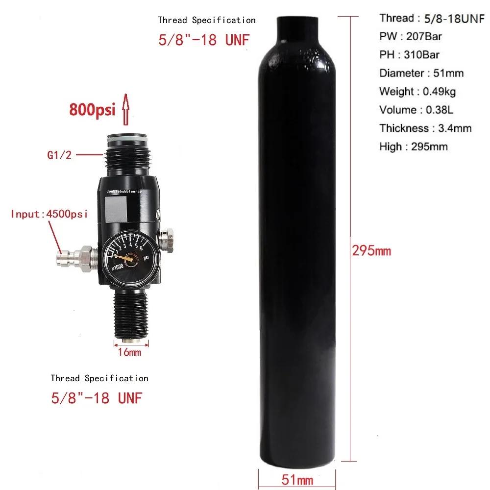 Bouteille d'Air ComTIFS HPA à Intervalles de CO2, en Aluminium Précieux, Valve Sochi, 0,38 L, 5/8-18