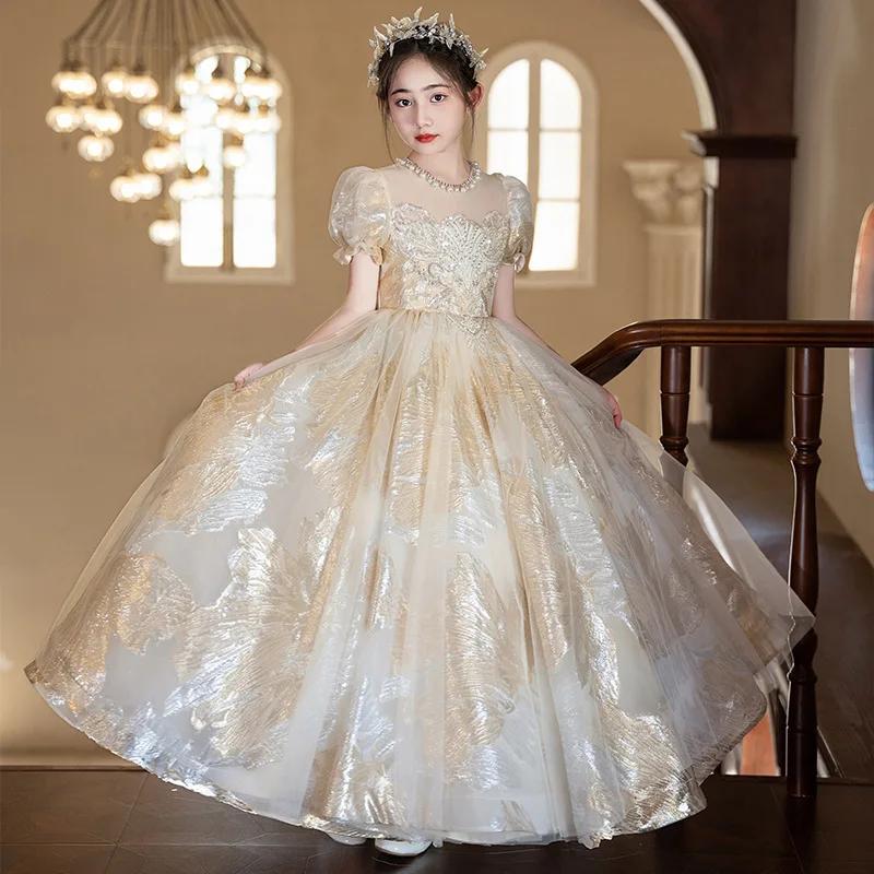 Robe de Princesse Vintage pour Filles 2026, Robe de Soirée Fleurie pour Mariage, Anniversaire, Spect