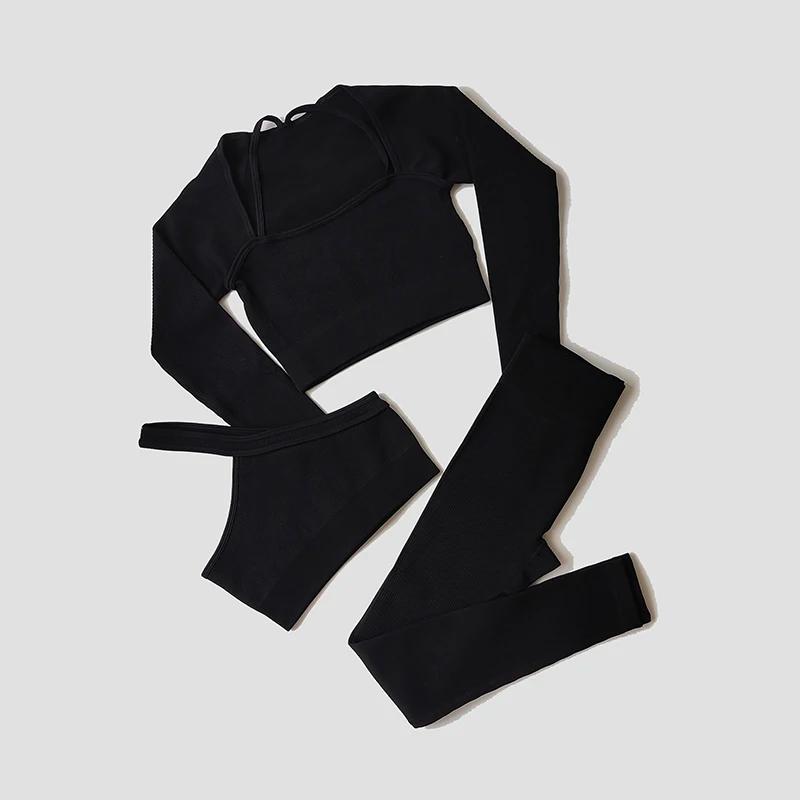 Ensemble de Yoga pour femmes, vêtements de gymnastique, survêtement, manches longues, haut court, so
