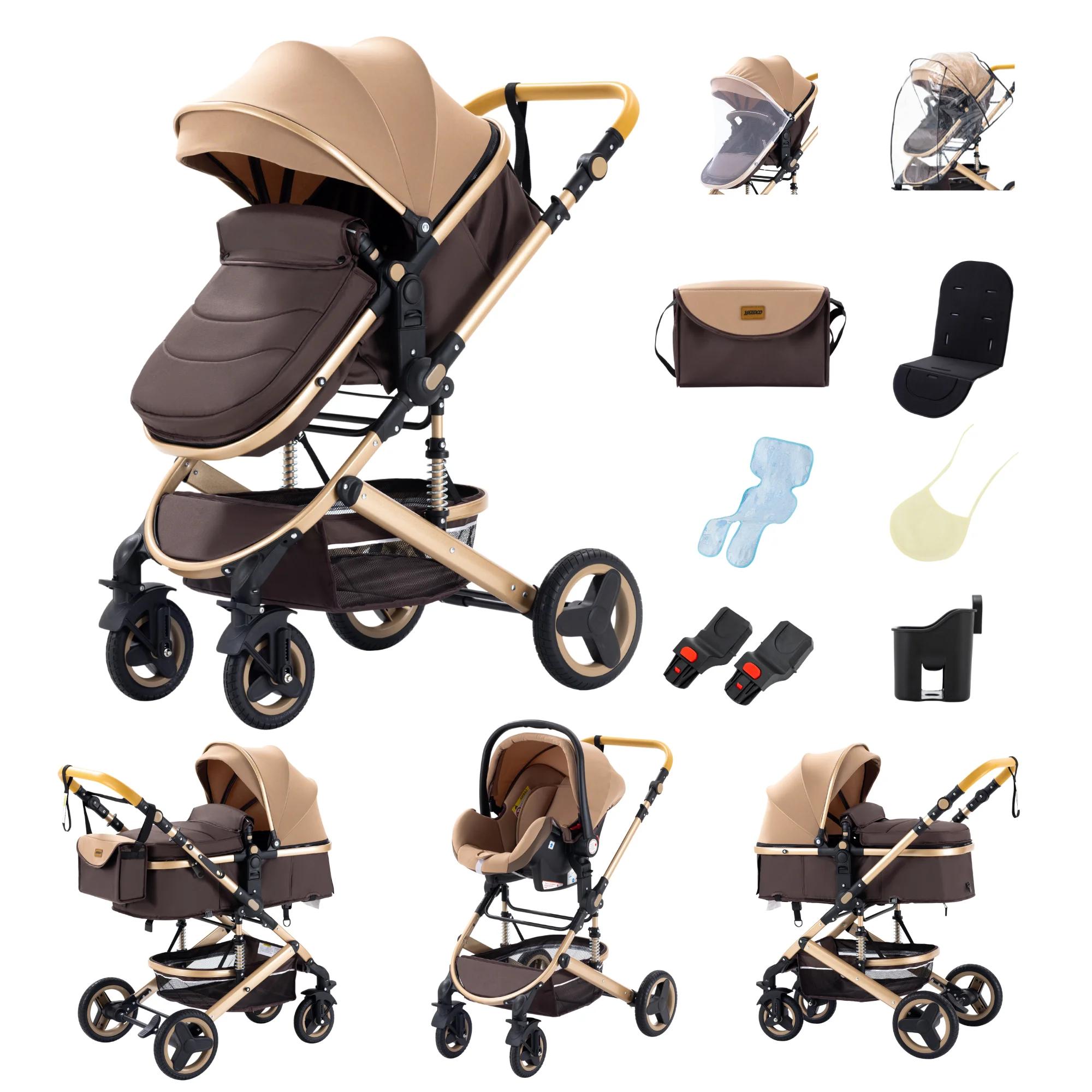 Poussette multifonction 3 en 1 pour bébé avec poussette compacte pliable légère, siège auto et nacel