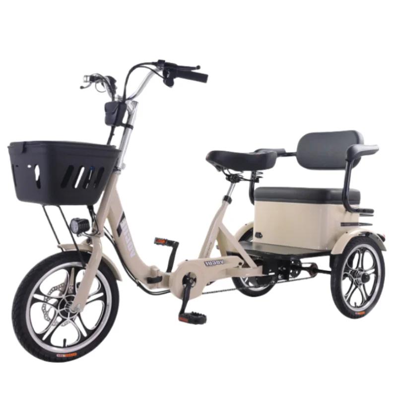 Tricycle électrique pliant pour Elmain, vélo 2 places, vélo de ville, famille adulte, paniers avant