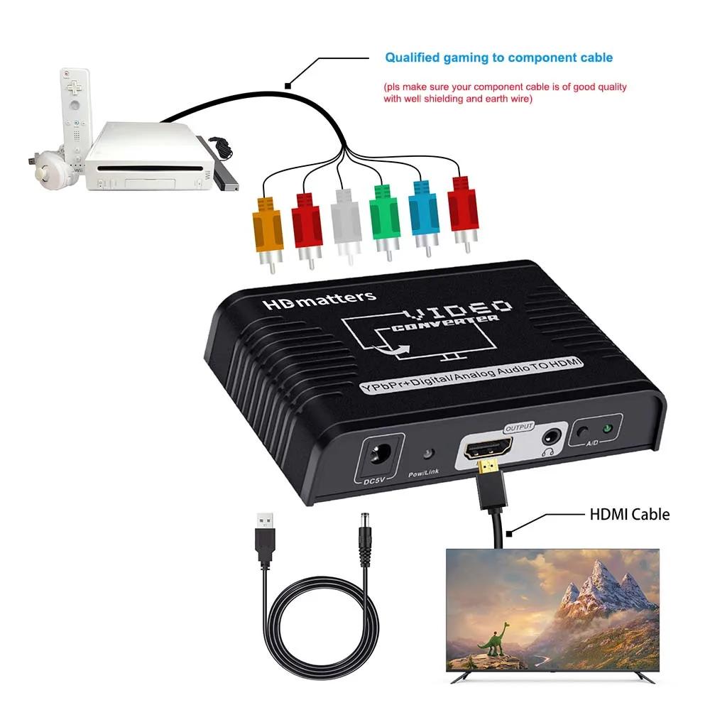5 composants RCA Ypbpr vers HDMI, convertisseur vidéo vers HDMI, adaptateur de convertisseur audio v