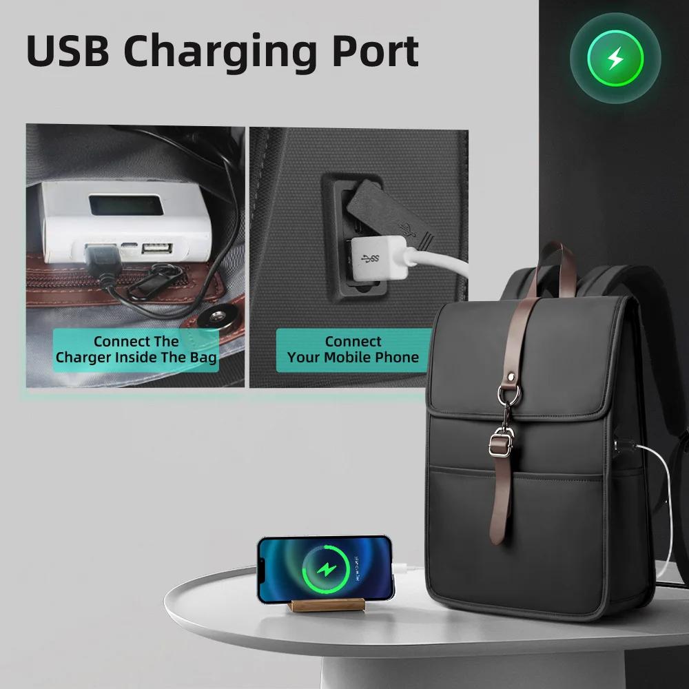 HK classique affaires sac à dos pour hommes décontracté 15.6 pouces pochette d'ordinateur avec USB é