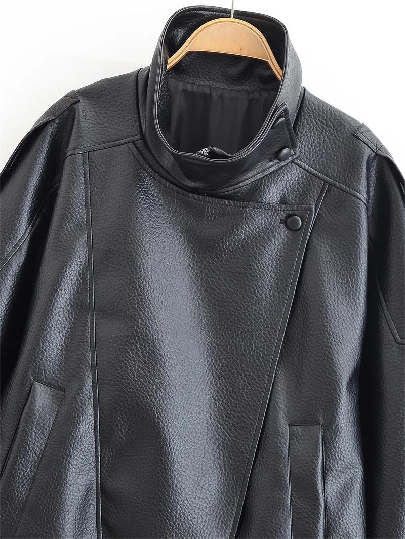 Veste femme automne 2025 nouveau noir à manches longues galets Faux cuir veste moto Style personnali