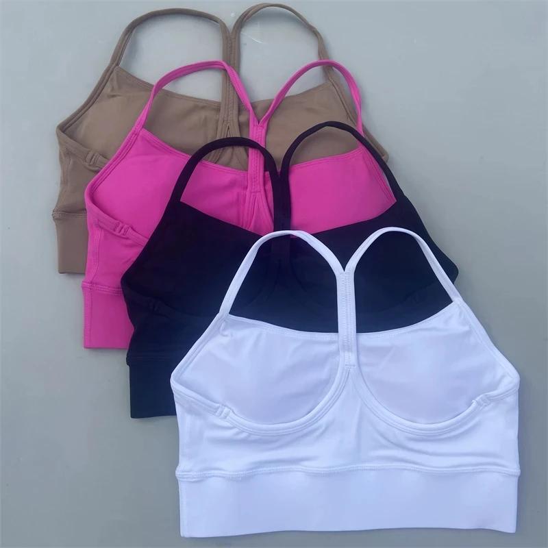 Soutien-gorge de Fitness en forme de Y pour femmes, couleur unie, doux, dos croisé, collants, gilet
