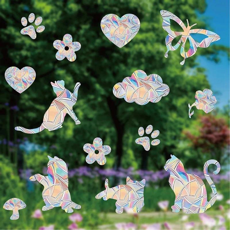 Autocollants de fenêtre Suncatcher arc-en-ciel, PVC, chat, papillon, prisme, verre, autocollant mura