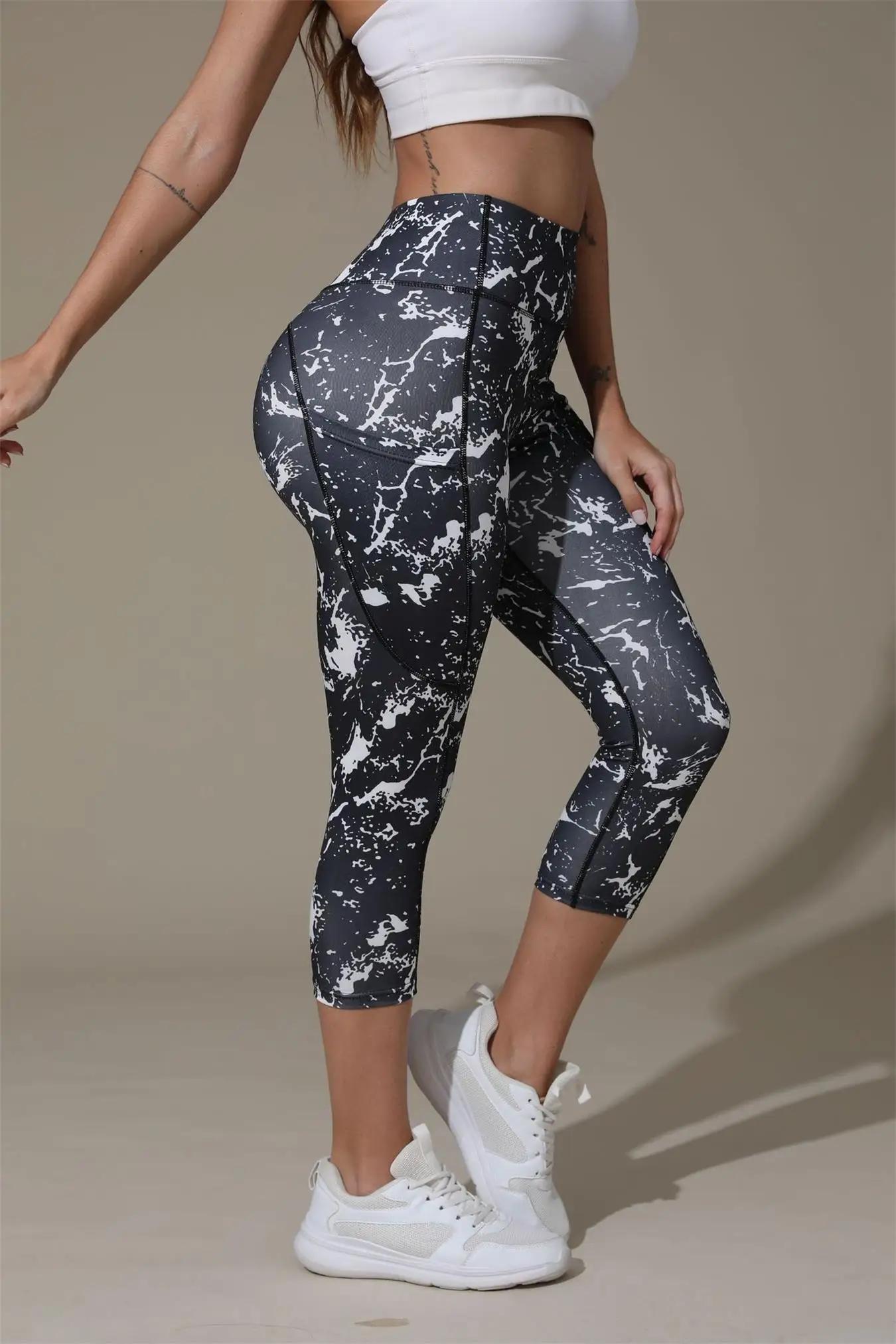 Pantalons de yoga imprimés pour femmes, pantalons de fitness taille haute et cinquants pour rehausse