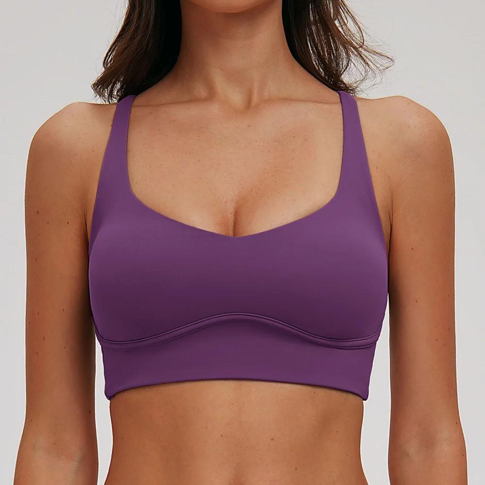 Soutien-gorge de sport sexy à col en V pour femme, avec bretelles croisées au dos, idéal pour le yog