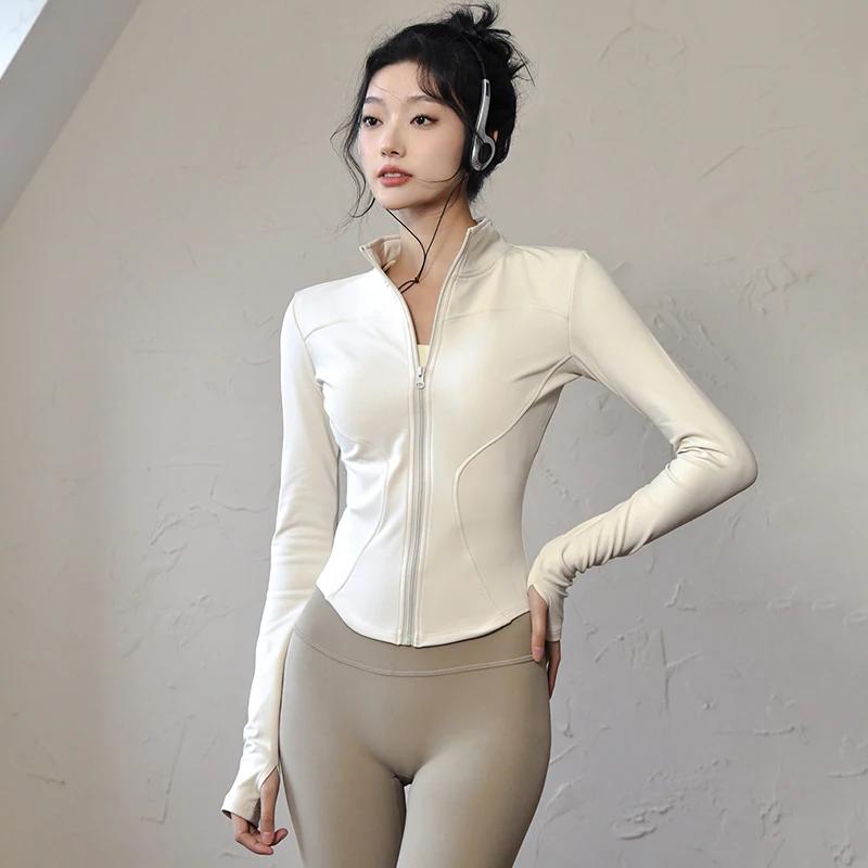 Veste de sport à manches longues pour femmes, chemise de Yoga, Fitness, fermeture éclair, haut de sp
