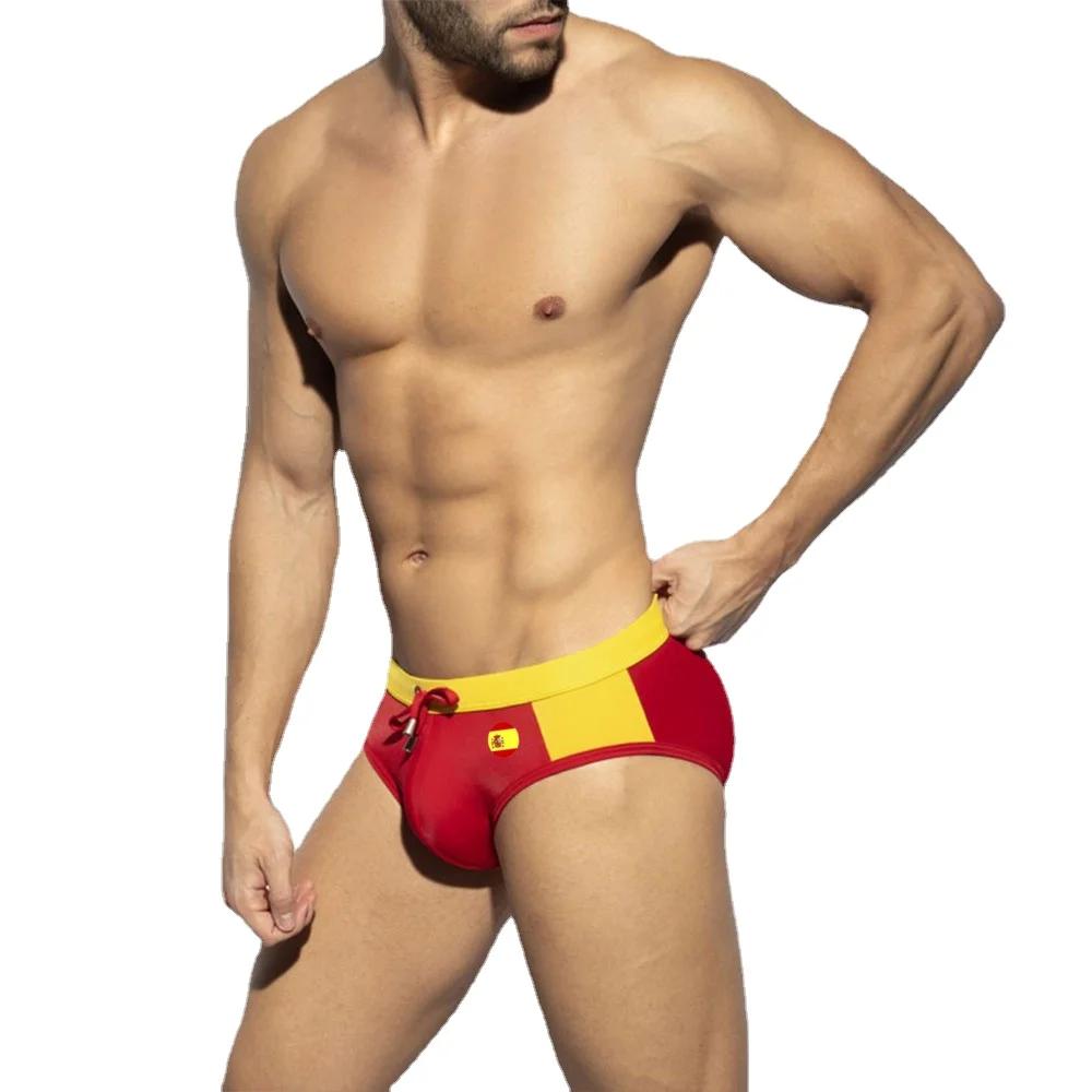 Slip de bain sexy sportif pour hommes - Natation surf maillot drapeau mot tasse plage