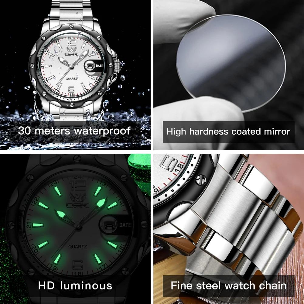 OPK 6026 Ceinture en acier, décontractée et minimaliste avec date, montre à quartz pour homme