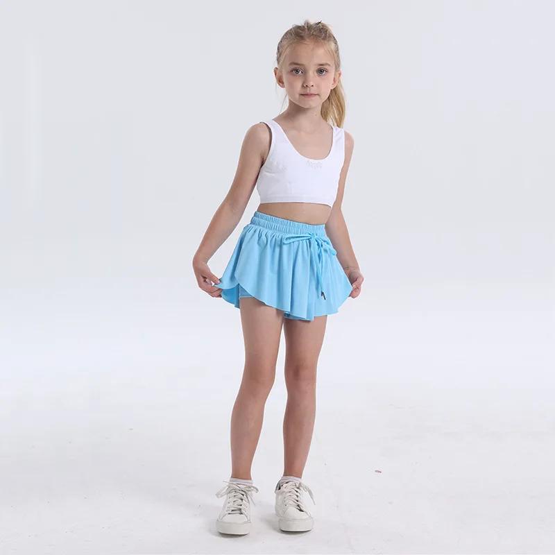 Shorts pour enfants filles Shorts papillon fluides athlétiques 2 en 1 jupes de course courtes joie T