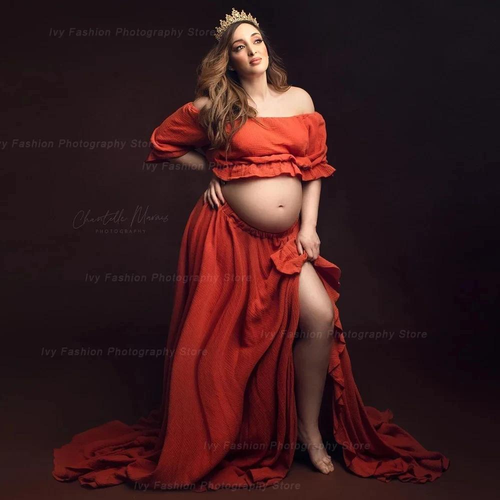 Robe de maternité en coton, accessoire de Studio de photographie, fente haute, épaules dénudées, sty