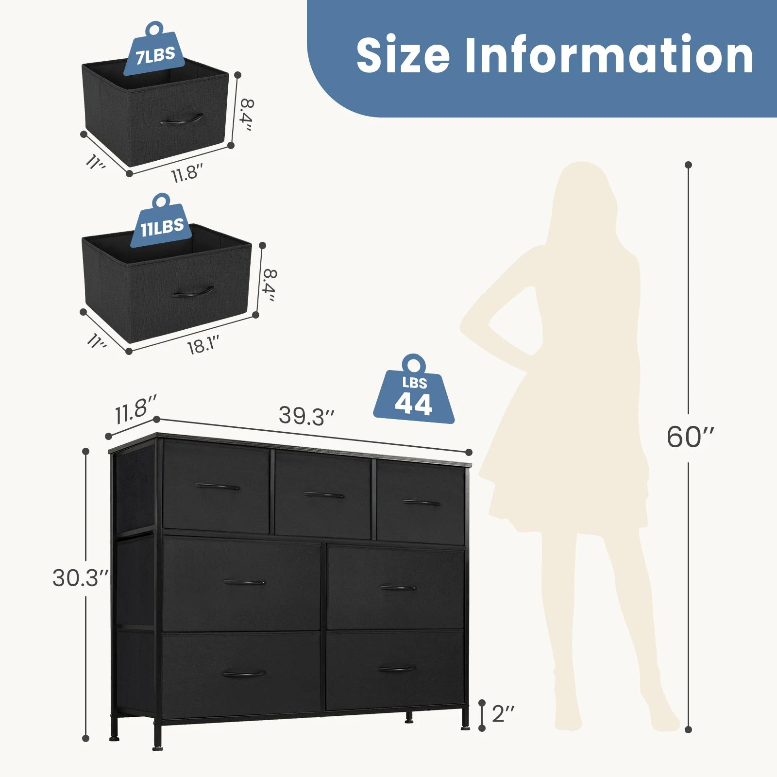 JHK Desser pour chambre à coucher avec 7 tiroirs en tissu organisateur placard de rangement poitrine