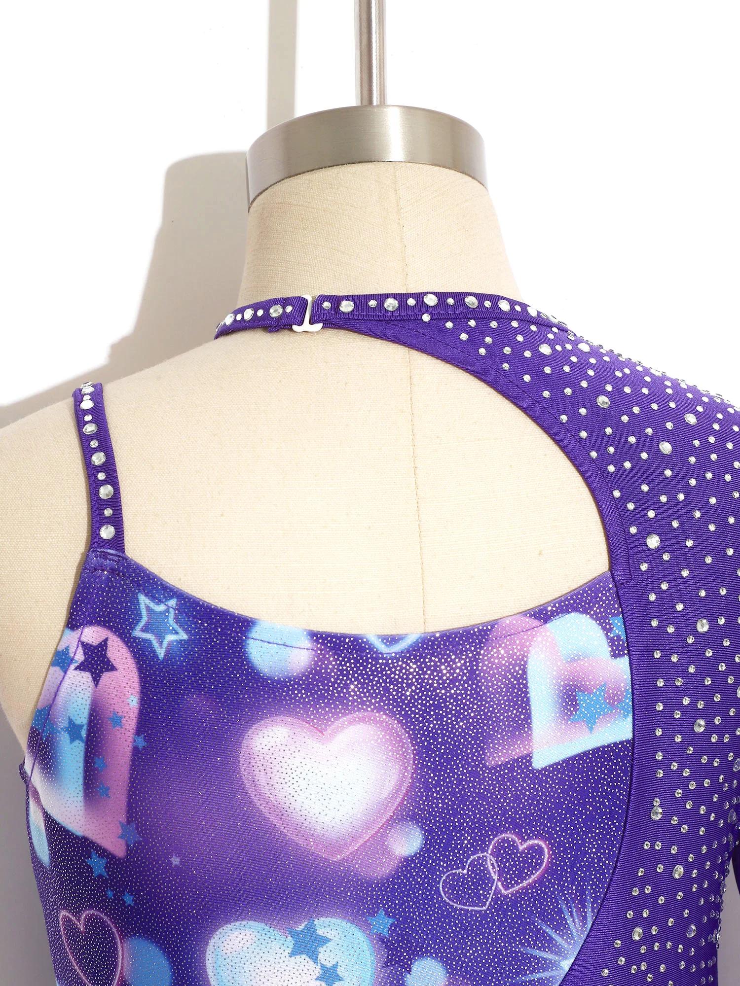Justaucorps de gymnastique pour filles avec strass brillants, combinaison de performance pour patina
