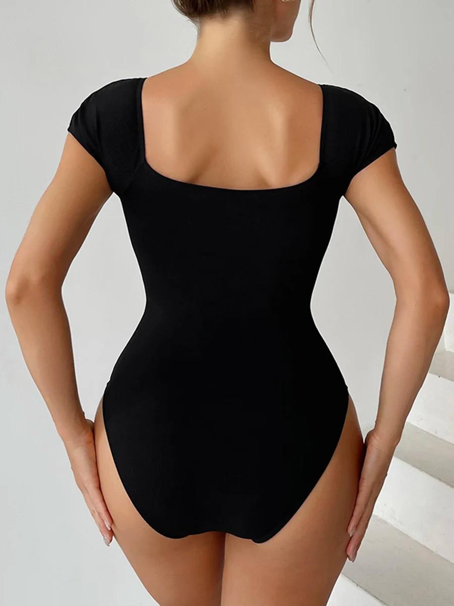 Maillot de bain une pièce à manches courtes pour femme 2026 – Maillot de bain uni avec fermeture écl