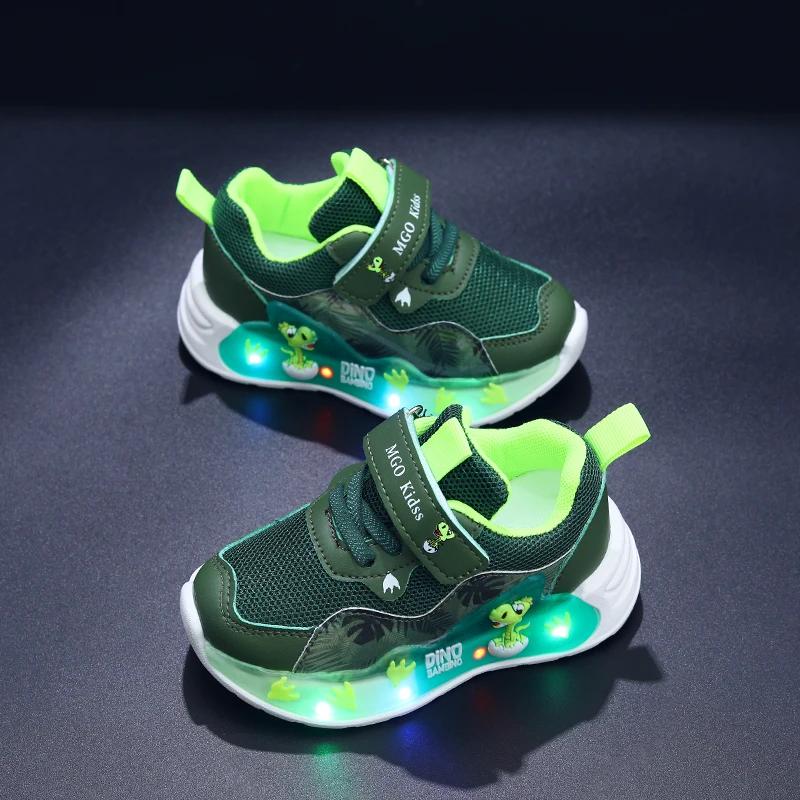 Mgo Kidss Printemps et Automne Chaussures lumineuses pour enfants Chaussures pour garçons dinosaures