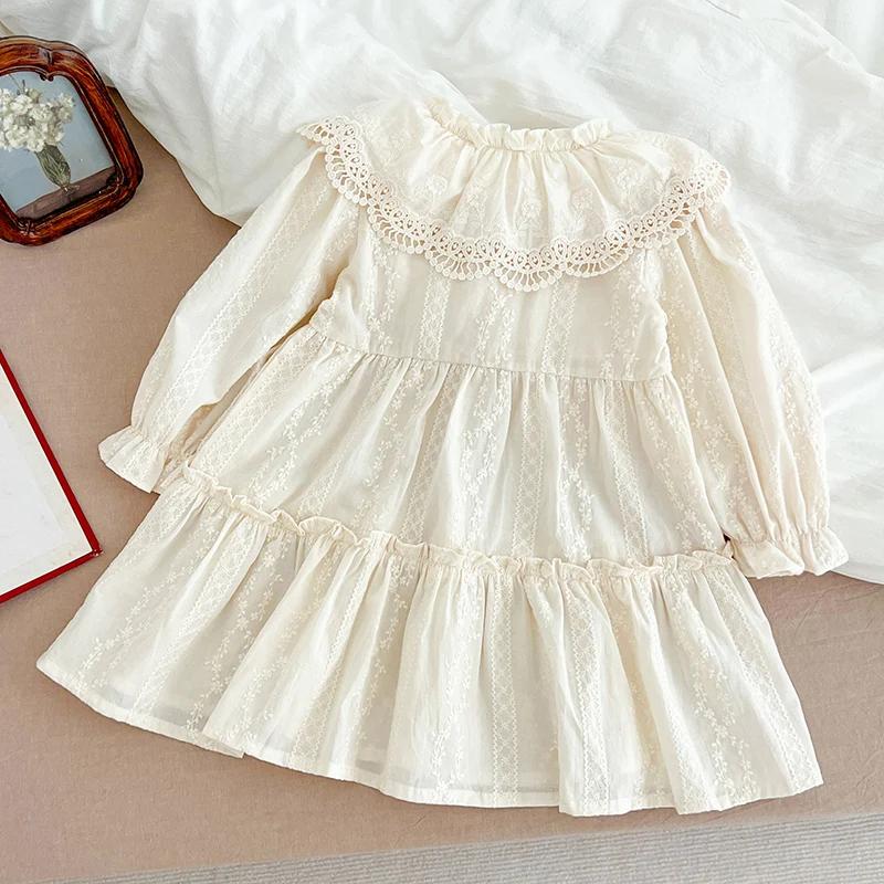 Robe à volants avec col en dentelle pour petite fille, tenue de soirée décontractée, nouvelle collec