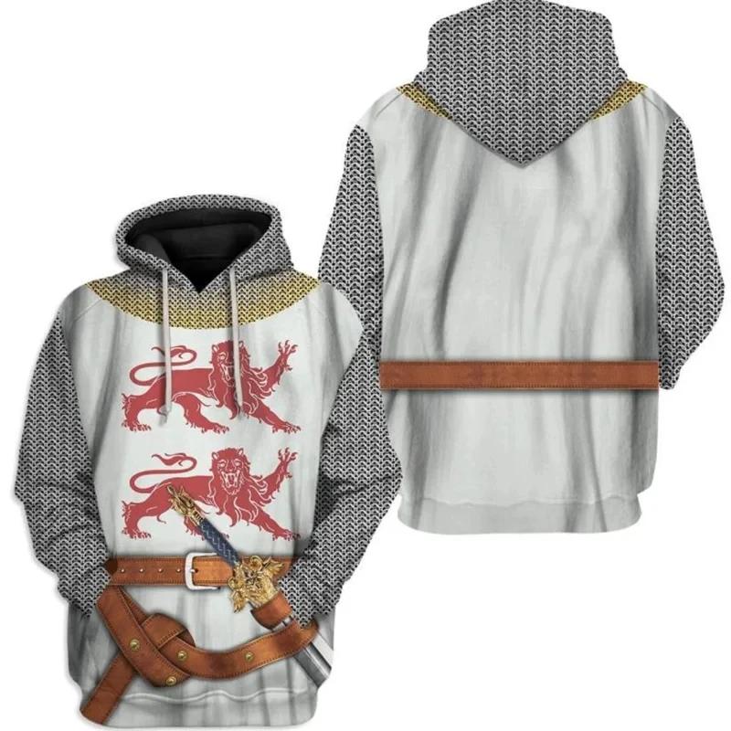 Sweat à capuche chevalier templier médiéval pour hommes, sweats à capuche graphiques, costume de cos