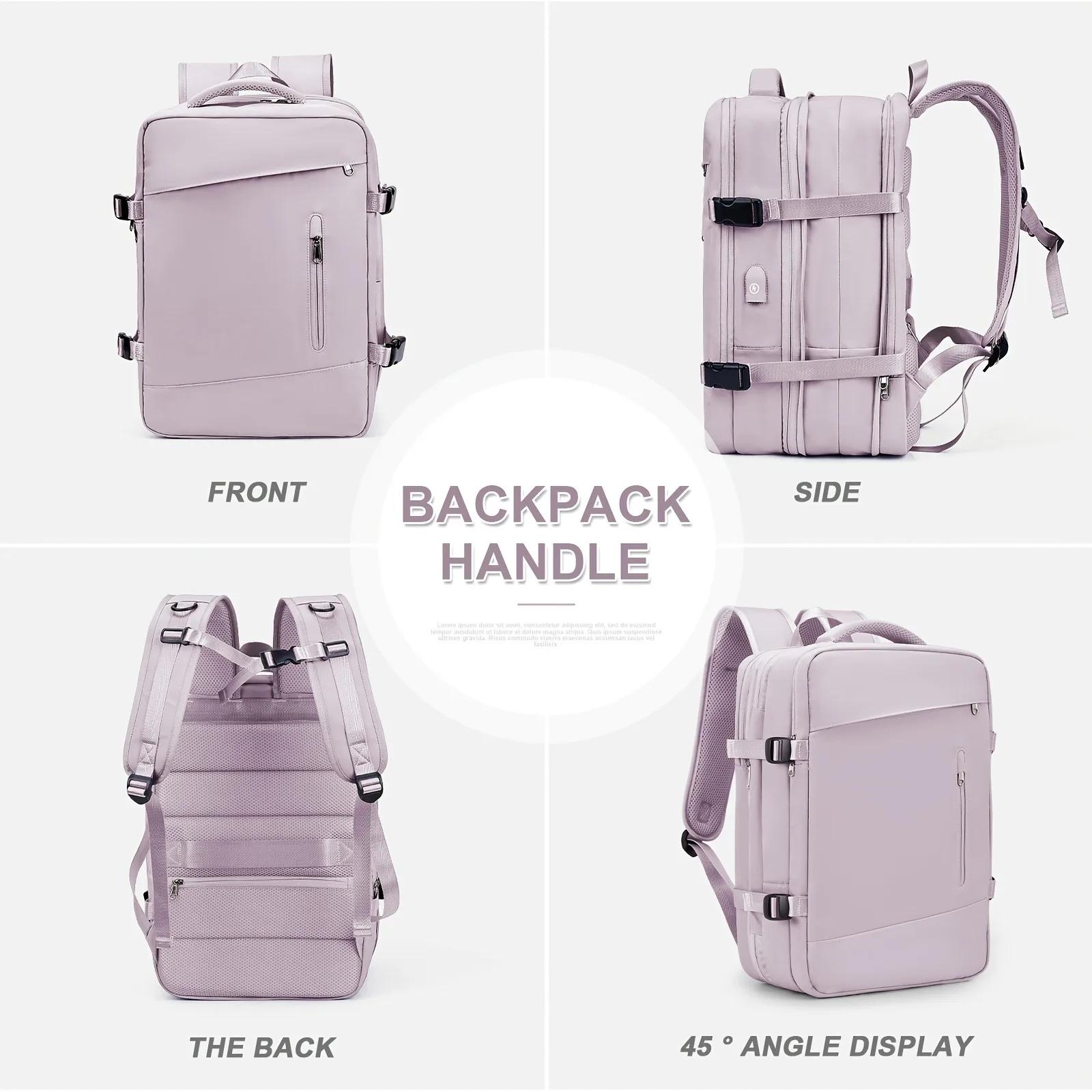 Sac à dos de voyage antivol extensible pour femme avec compartiment principal extensible (180 ° ), C