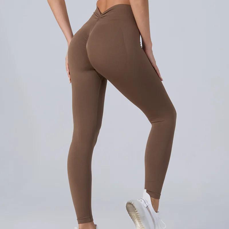 Pantalons de yoga taille haute sans couture avec ceinture en V et design rehausseur de fesses, leggi
