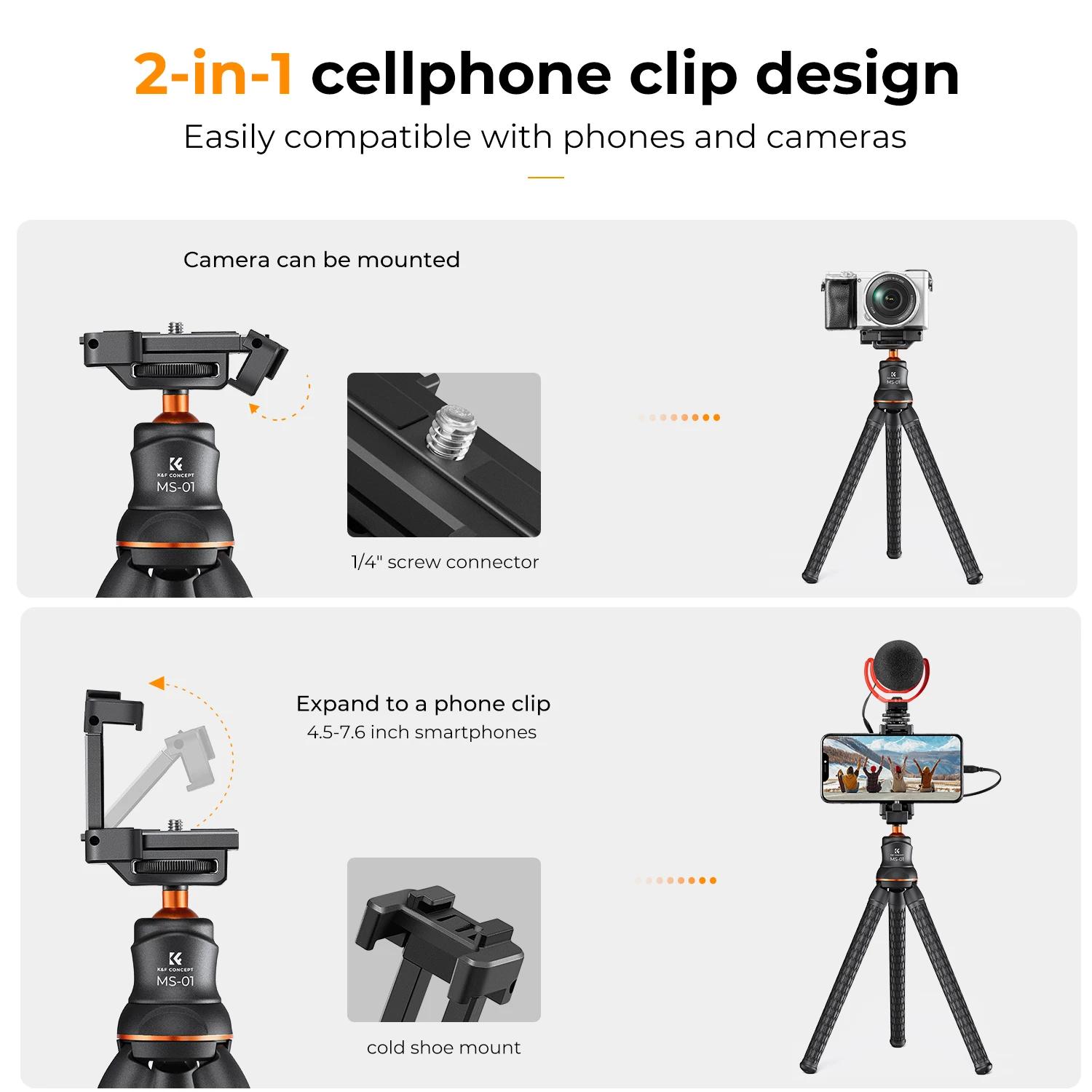 Trépied pour appareil photo K&F CONCEPT, nouveau trépied flexible et polyvalent, mini trépied réglab