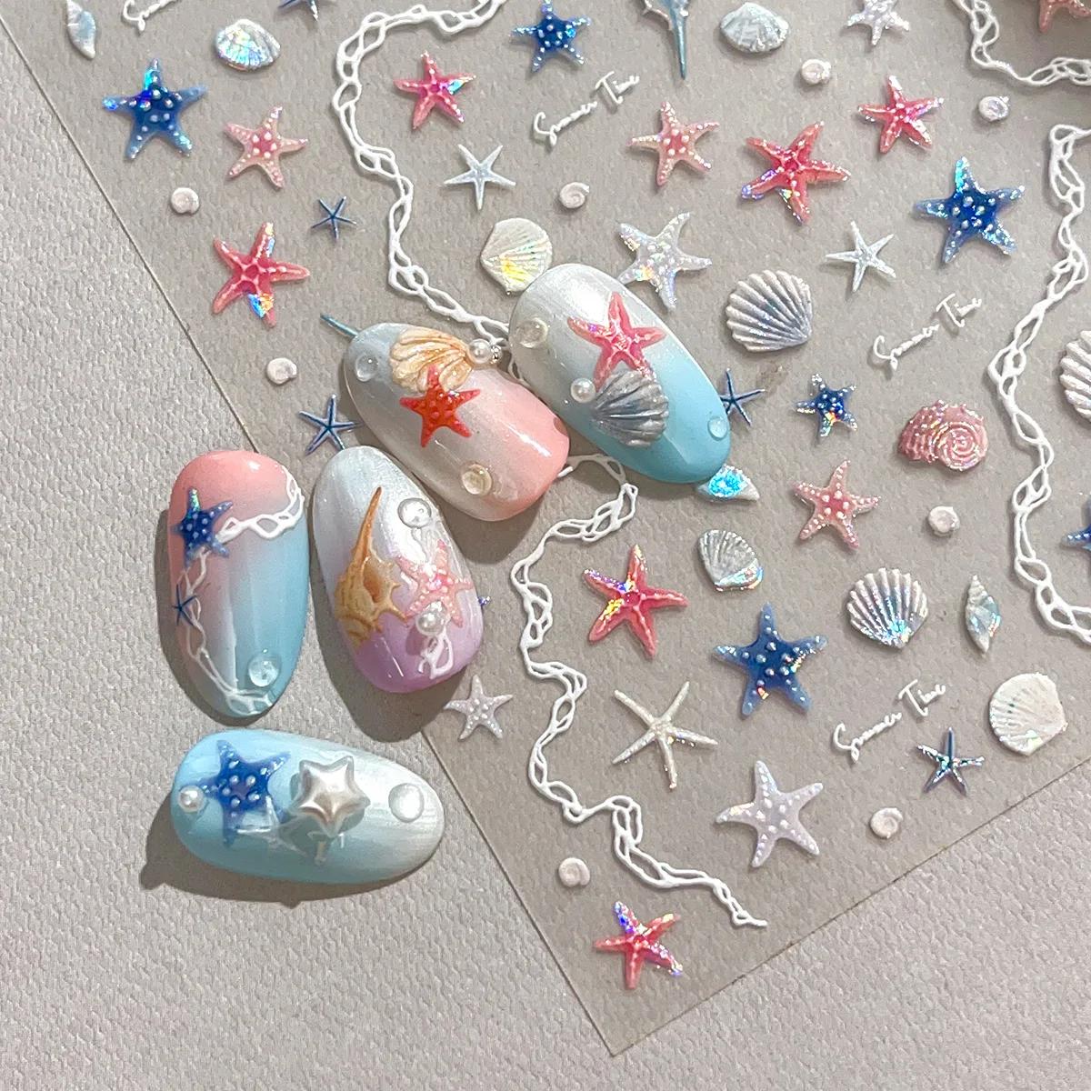 Autocollants pour ongles en forme d'étoile de mer, autocollants décoratifs en forme d'étoile de mer