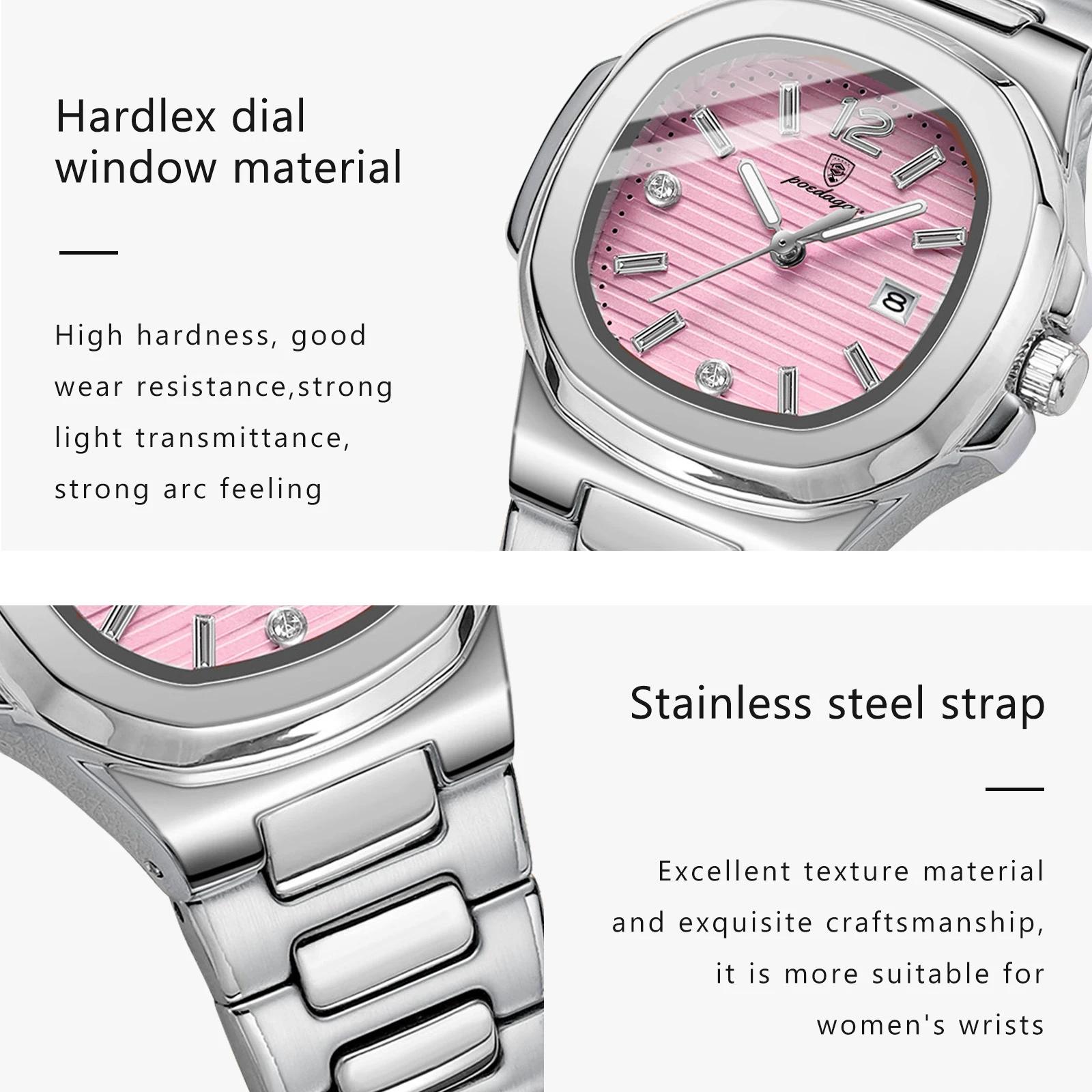 POEDAGAR carré mode femme montre-bracelet lumineux étanche Date dames montre de luxe de haute qualit