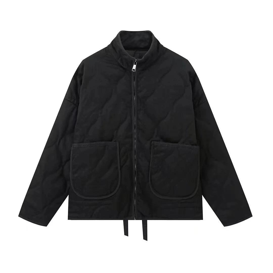 Nouvelle veste en coton pour femme 2025, style ample vintage, col montant, fermeture éclair, grandes