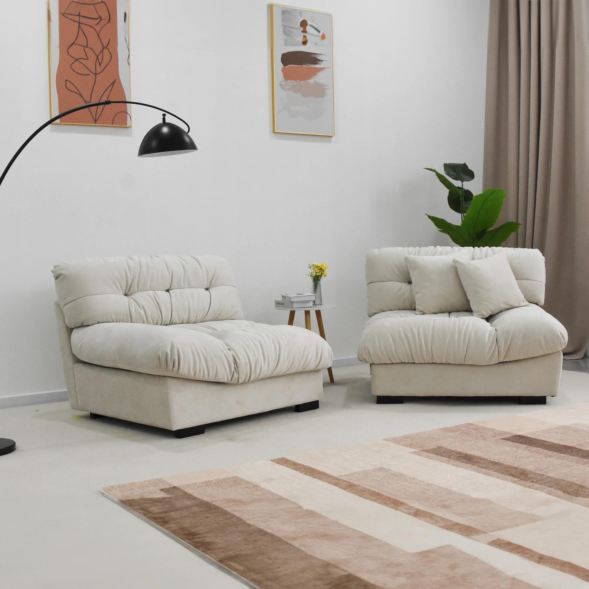 Canapé en tissu de velours sablé pour salon, canapé sectionnel moelleux, causeuse minimaliste modern