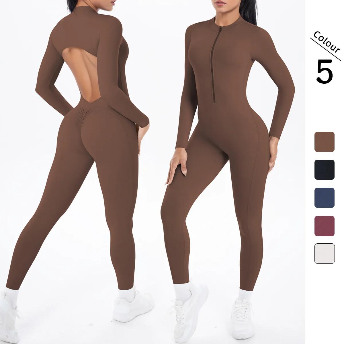 Combinaison de sport dos en V, vêtements de Yoga, barboteuse pour femmes, manches longues, body d'en