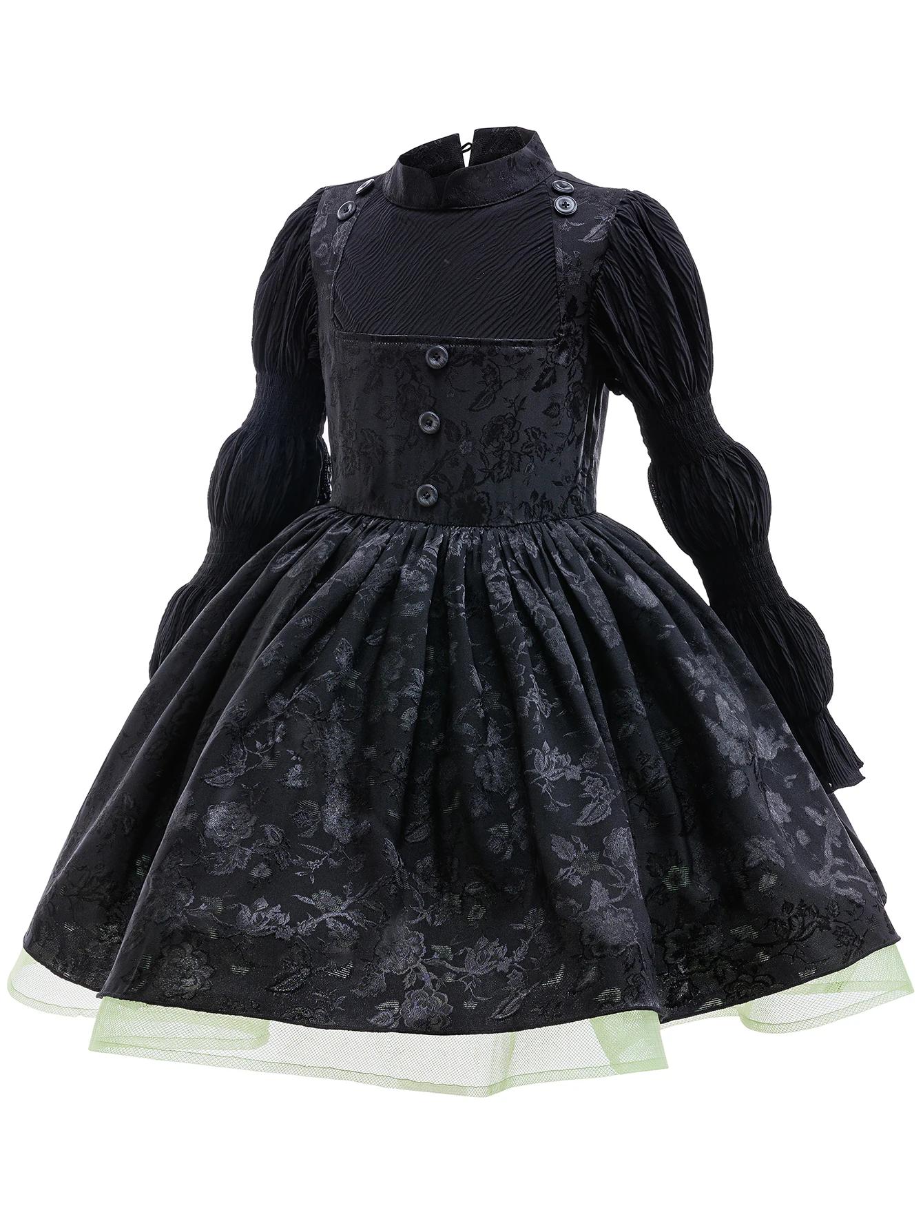 Costume de sorcière maléfique magique pour fille, robe moelleuse en maille noire, style gothique, Co