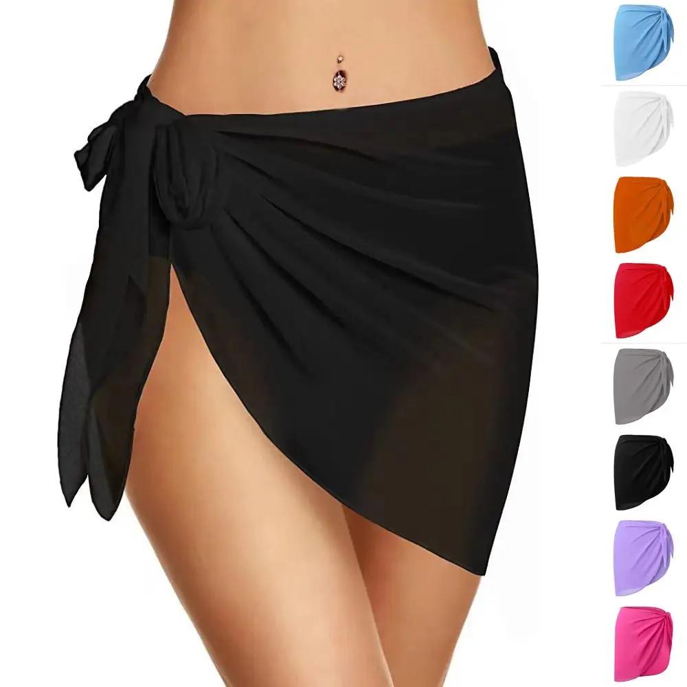 Sarongs courtes pour femmes, Cover-Up pour maillot de bain, jupe courte transparente, écharpe en mou