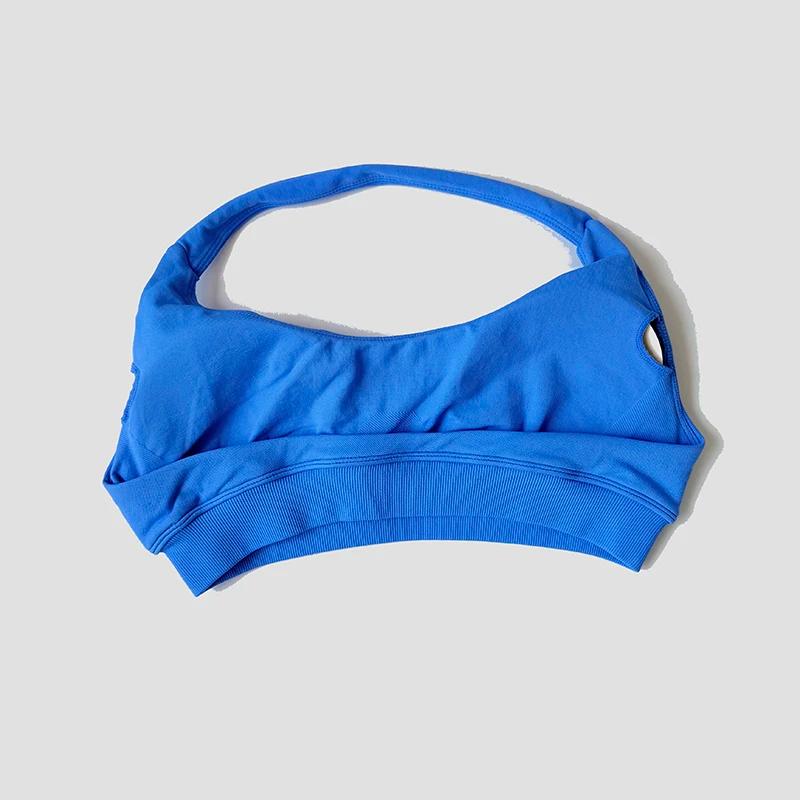 Soutien-gorge de sport sans couture pour femmes, bretelles au cou, dos nu, rembourré, haut de Yoga,