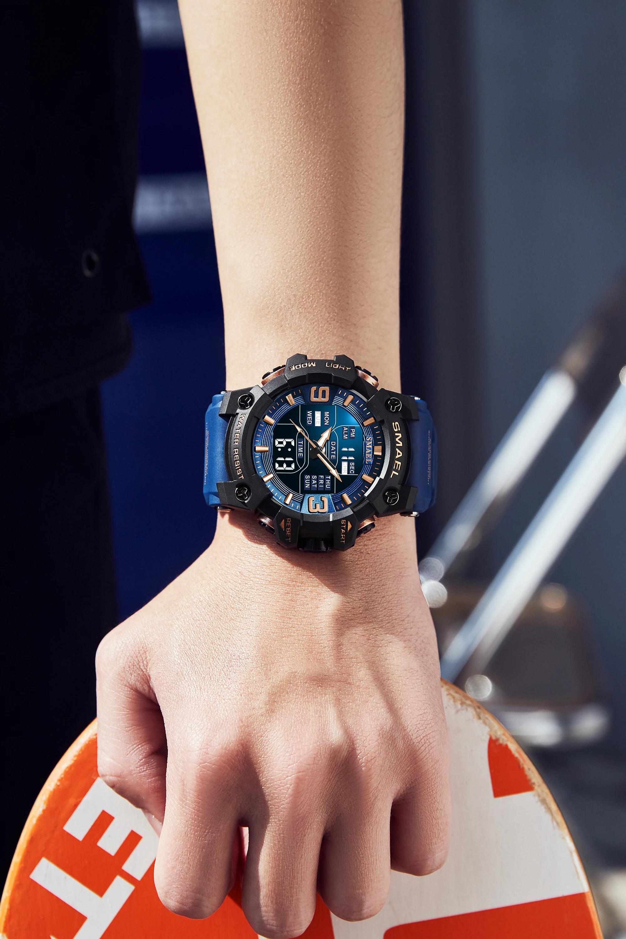 SMAEL-Montre de sport à quartz avec alarme lumineuse LED, montres-bracelets automatiques, affichage