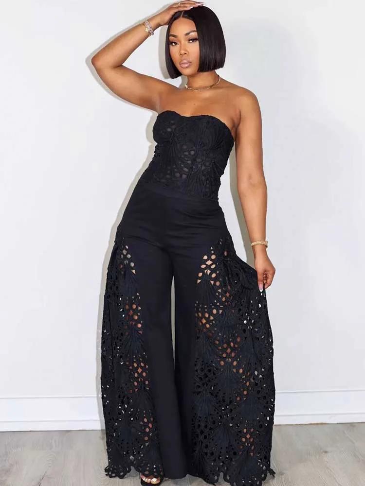 Ensemble deux pièces en dentelle pour femmes, vêtements élégants, col en V, Sexy, sans bretelles, ha