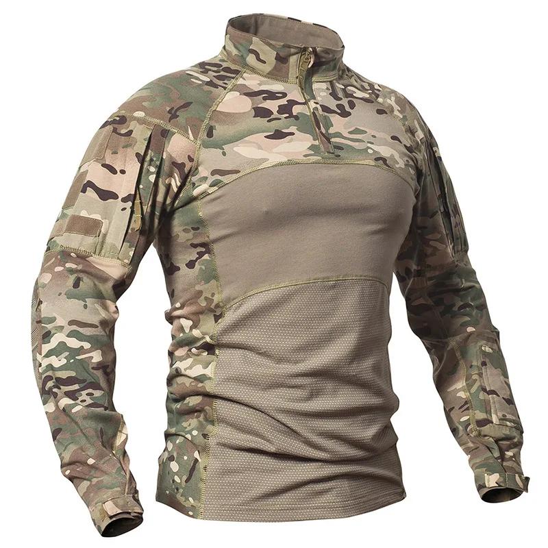 Chemise de Combat tactique de Camouflage pour hommes, en coton extensible, uniforme à fermeture écla