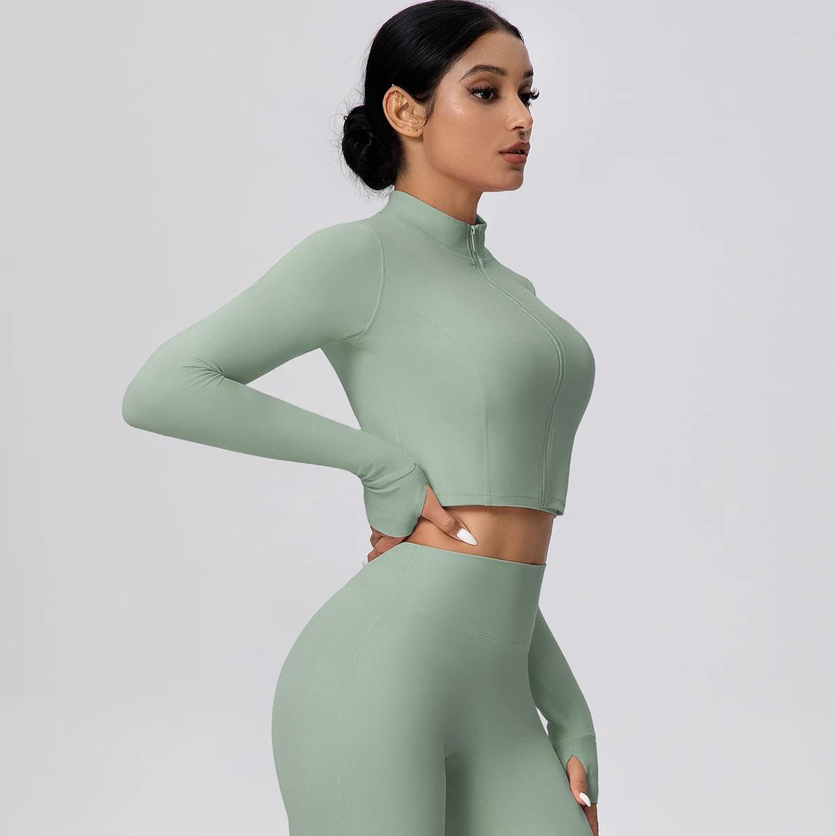 Veste de sport courte à fermeture éclair pour femme, haut d'été pour la gym, le fitness, la course,