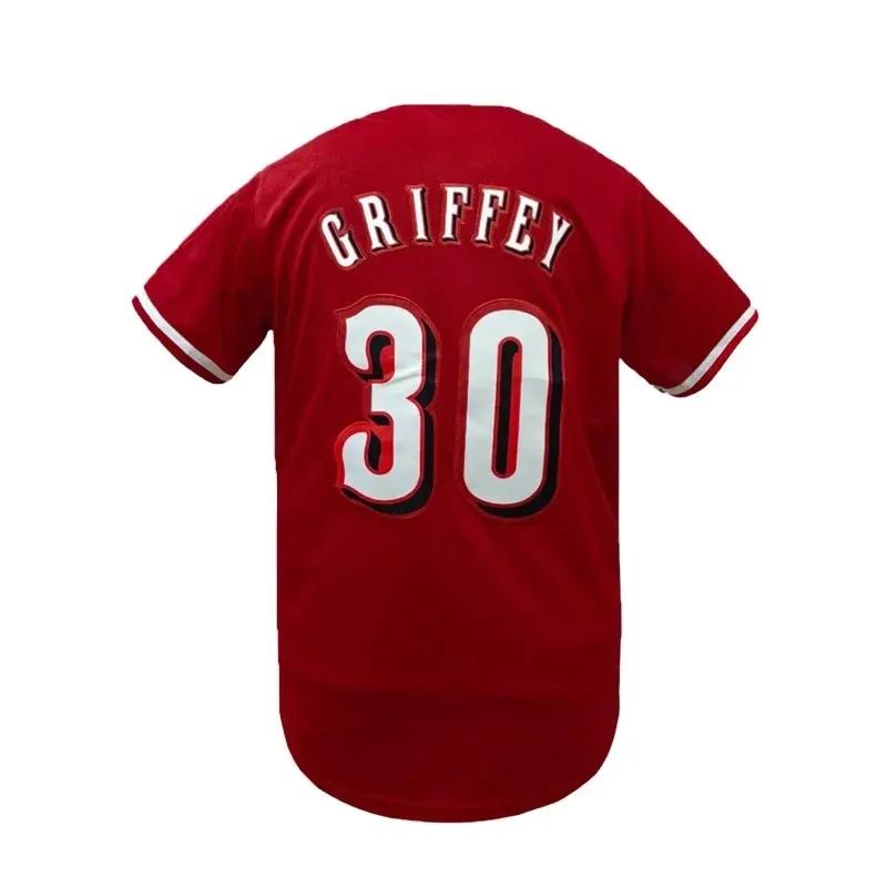 Hommes # 30 Maillot de baseball Cincinnati Chemise de baseball cousue Coupe ample, haut de sport à m