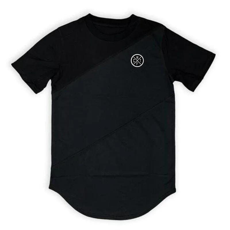 Vêtements d'entraînement musculaire pour hommes, T-shirts respirants en coton, coutures de couleur c