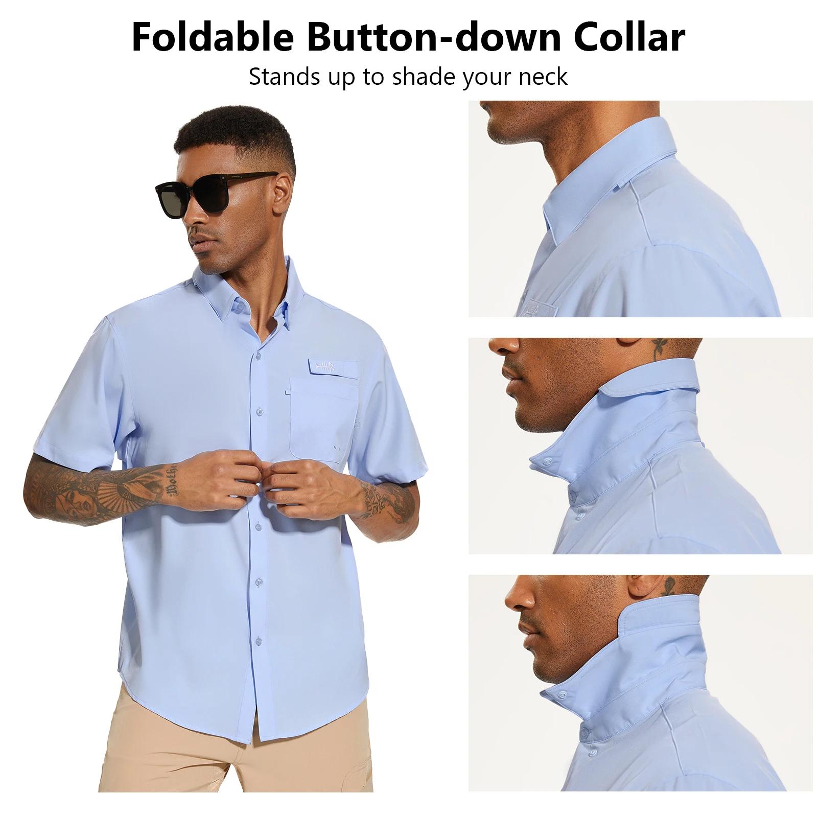 BASSDspatule-Chemise de pêche boutonnée pour homme, Udissolve 50 +, manches courtes, respirant, lége